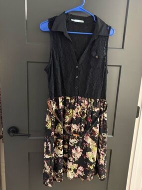 Maurices Black Lace Bodice Floral Skirt Mini Dress